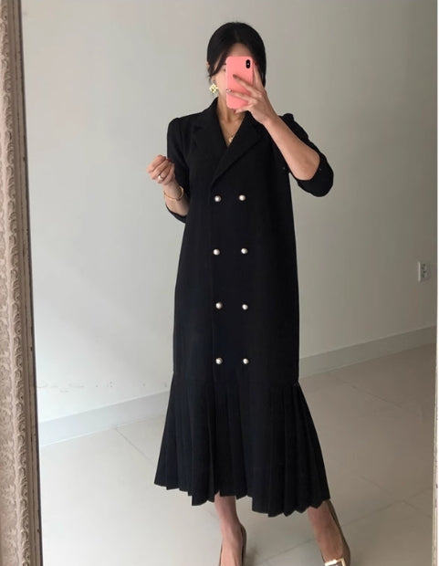 【dress】パールボタン長袖ギャザーデートワンピースG23044