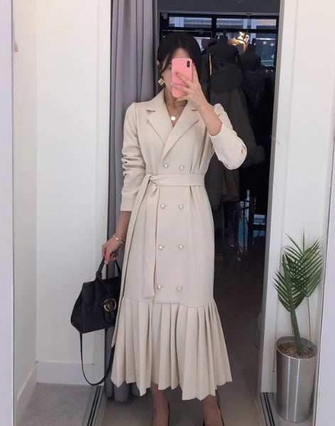 【dress】パールボタン長袖ギャザーデートワンピースG23044