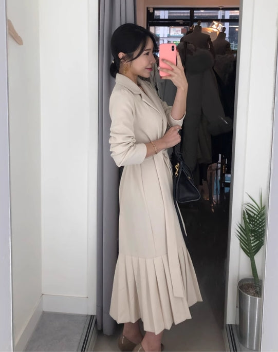 【dress】パールボタン長袖ギャザーデートワンピースG23044