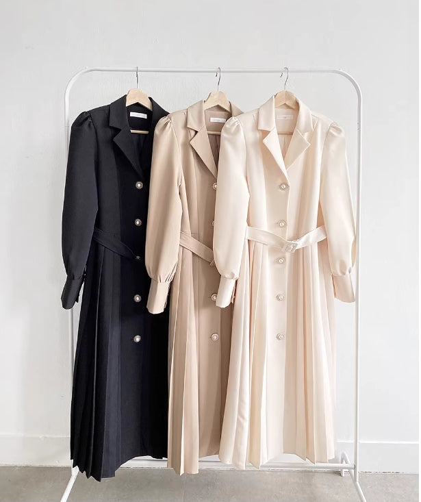 【dress】パールボタン長袖スーツワンピースG23045