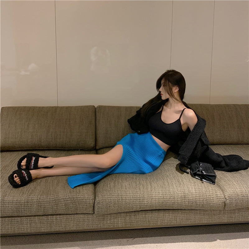 【bottoms】スリットニットスカートG23057