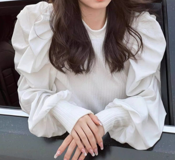 【tops】切り替えパフスリーブニットトップスG23058