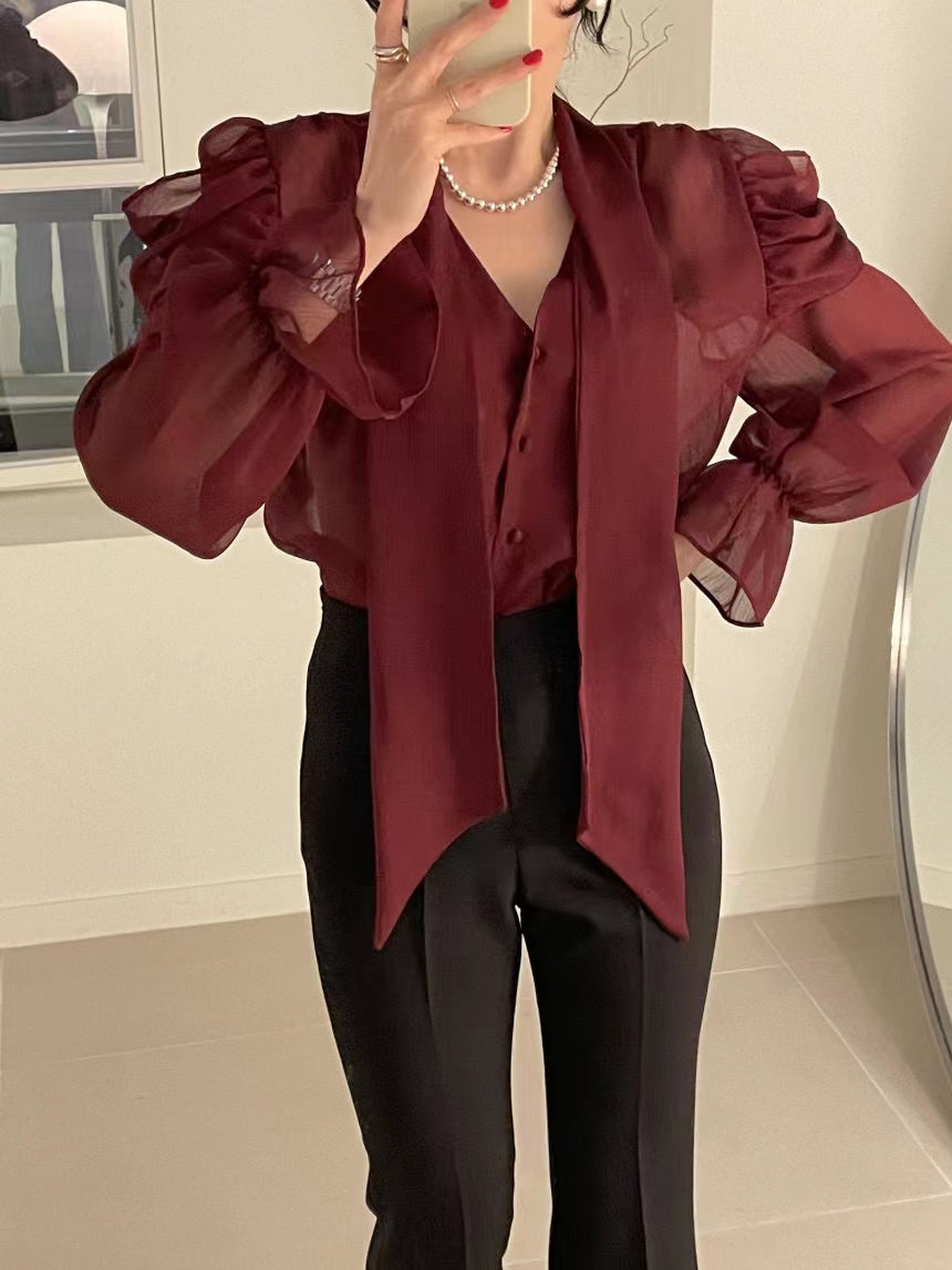 【tops】VネックフレアスリーブブラウスG23062