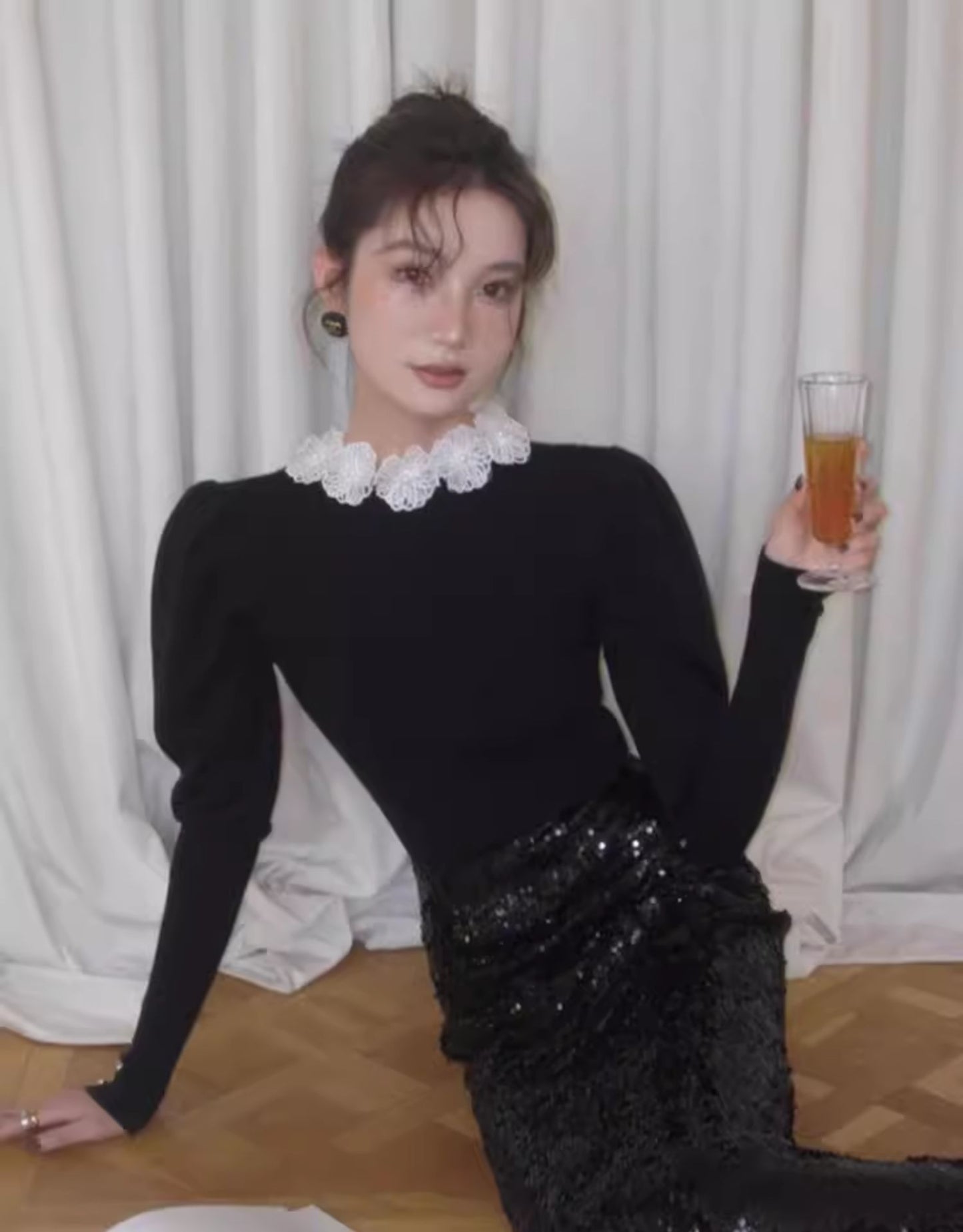 【tops】フランス風フラワーニットセーターG23063