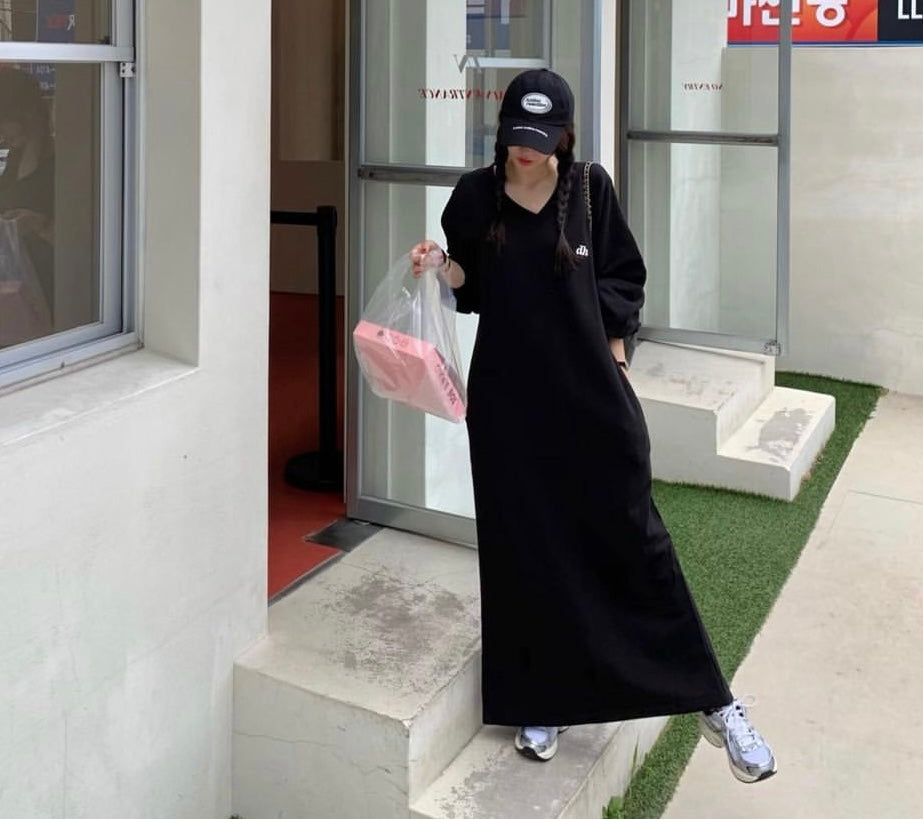 【dress】Vネック長袖カジュアルワンピースG23065