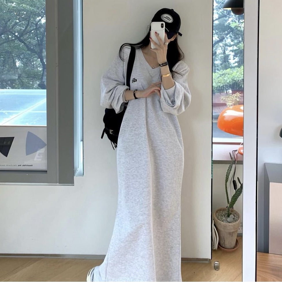 【dress】Vネック長袖カジュアルワンピースG23065