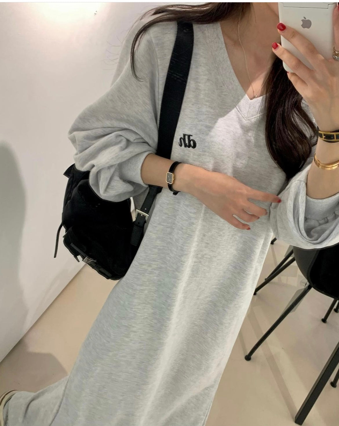 【dress】Vネック長袖カジュアルワンピースG23065