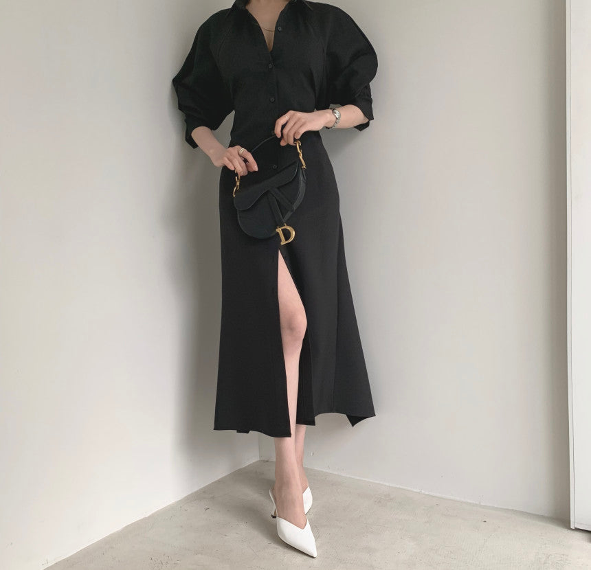 【dress】ランタンスリーブスリットバックで綺麗デートワンピースG23066