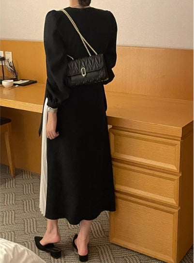 【dress】Vネック偽二つ切り替えデートワンピースG23069