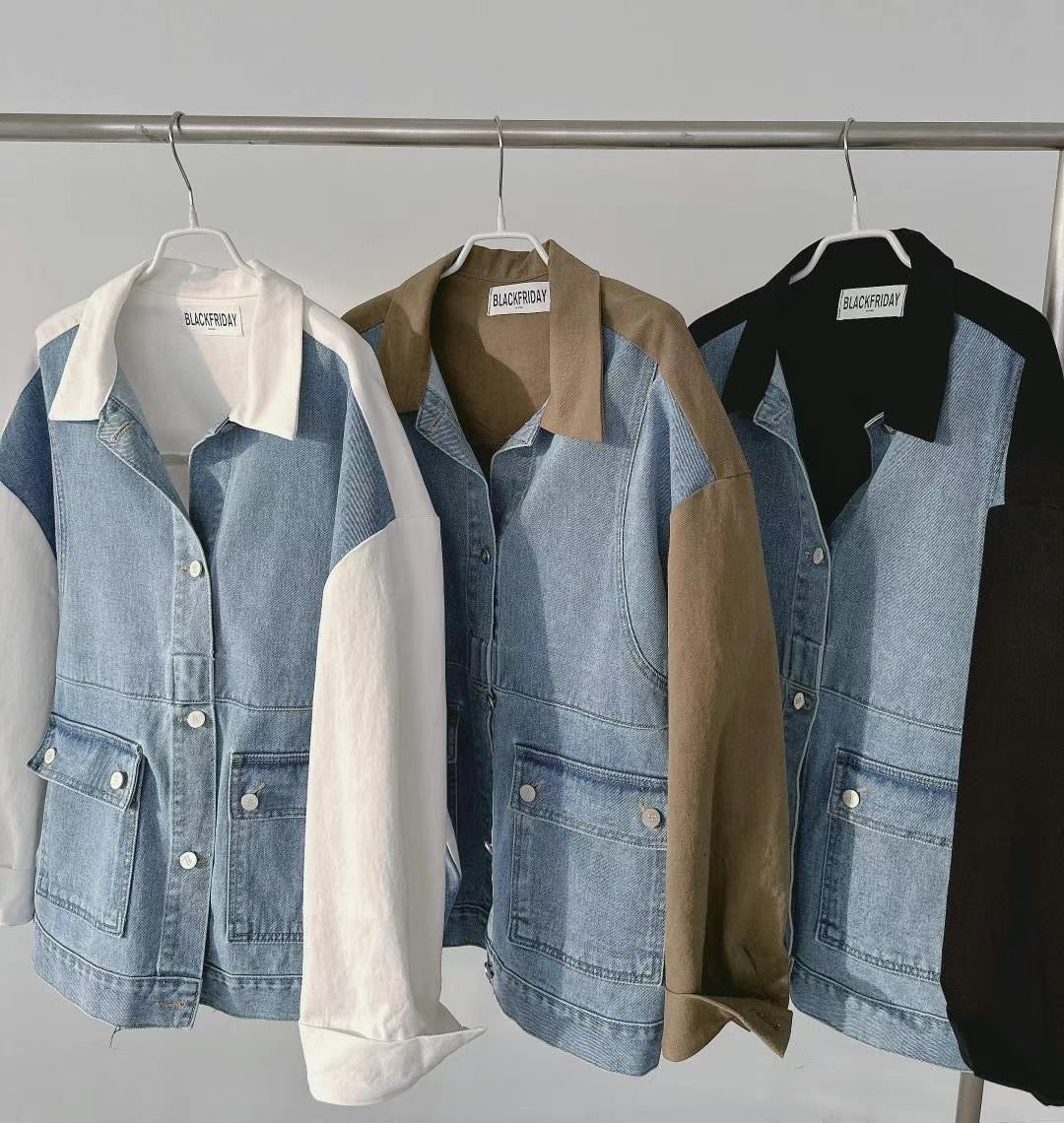 【outer】折り襟切り替え長袖デニムアウターG23072