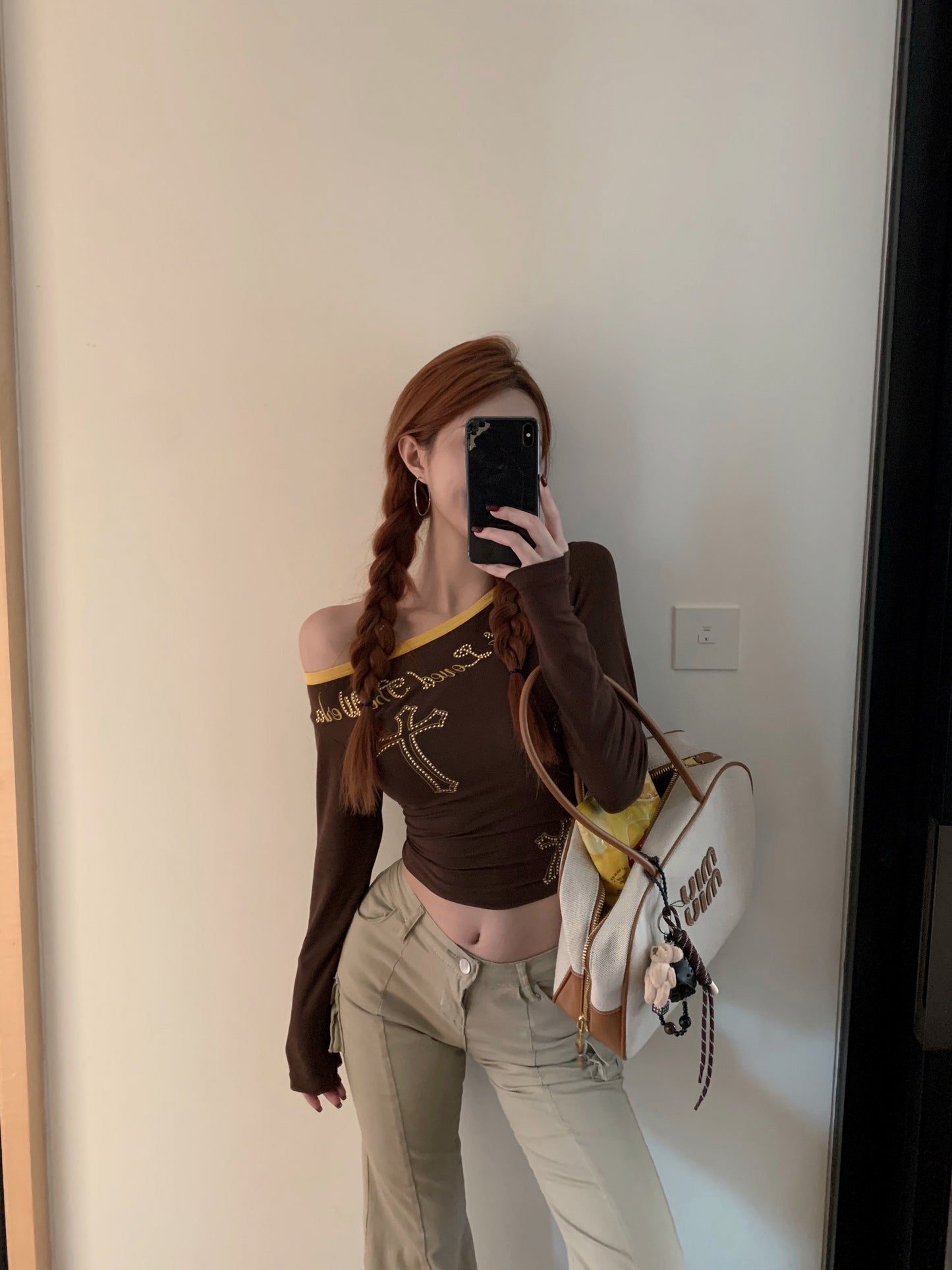 【tops】オブリークネック長袖TシャツG23095