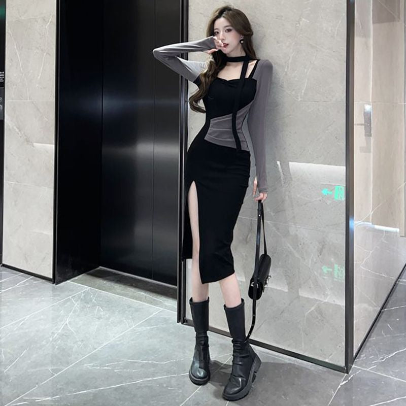 【dress】スクエアネック切り替えデートワンピースG23103