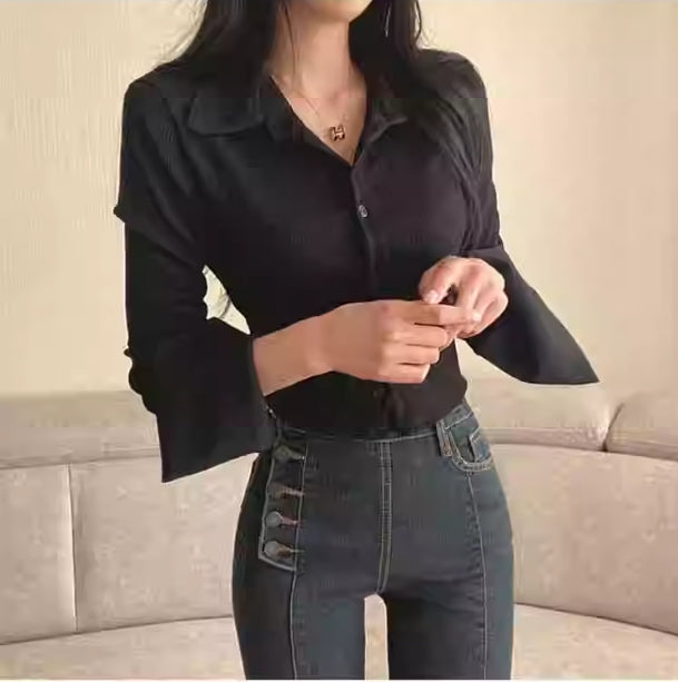 【tops】体型カバー長袖ブラウスG23113