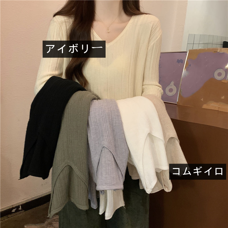 【tops】Vネック長袖ニットセーターG23119