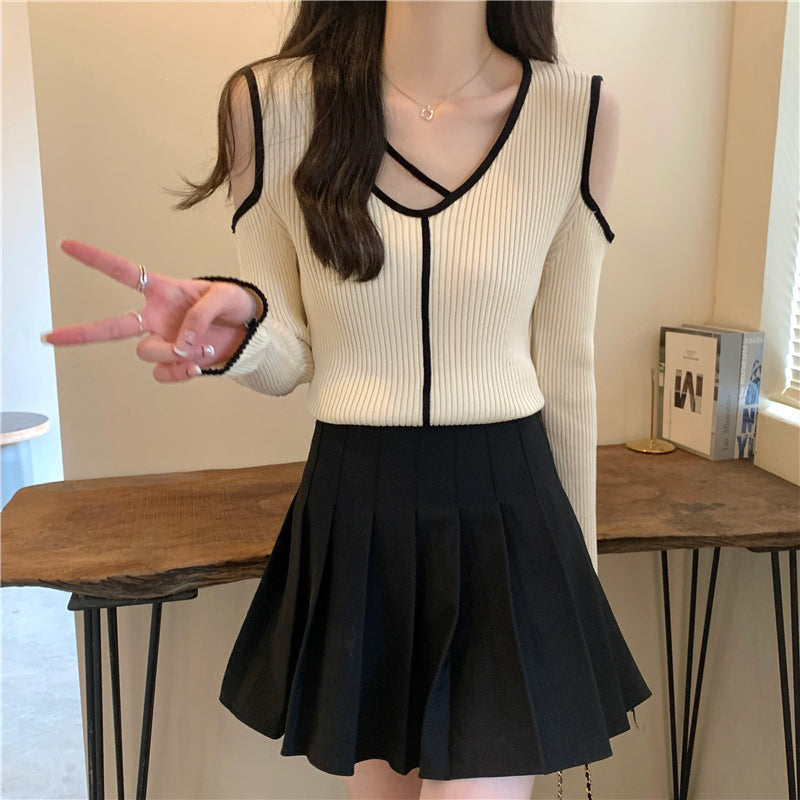 【tops】Vネック長袖ニットセーターG23120