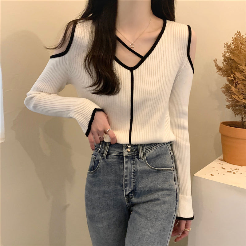 【tops】Vネック長袖ニットセーターG23120