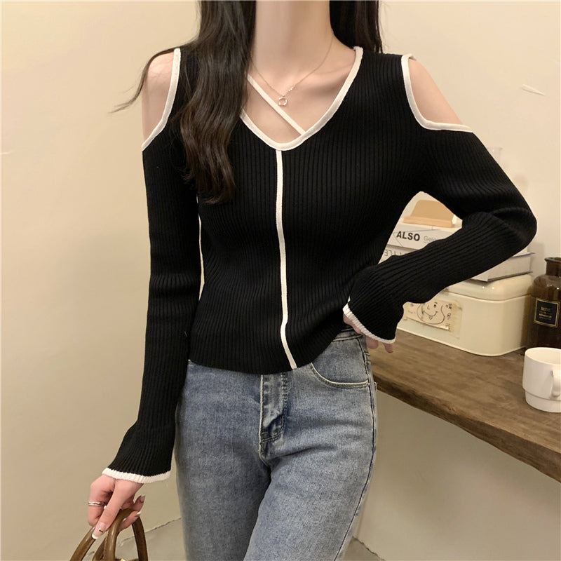 【tops】Vネック長袖ニットセーターG23120