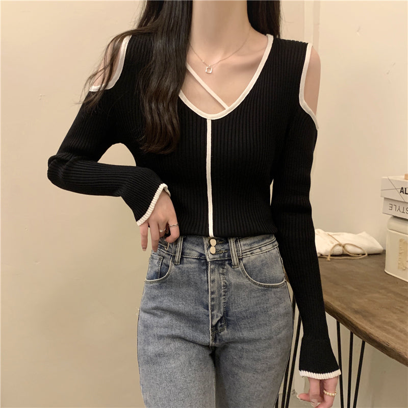 【tops】Vネック長袖ニットセーターG23120