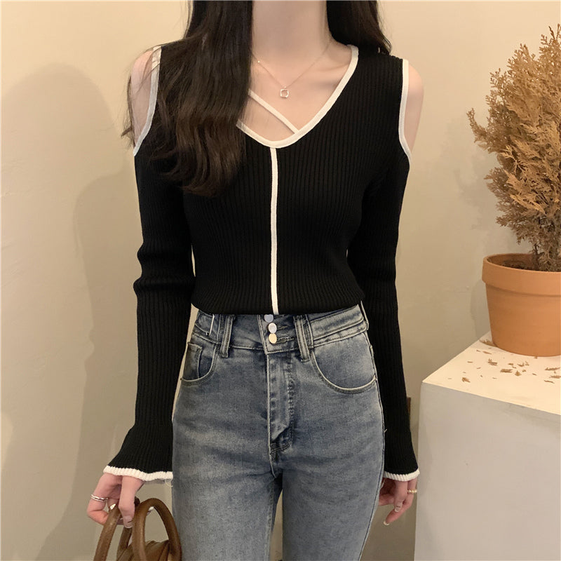 【tops】Vネック長袖ニットセーターG23120