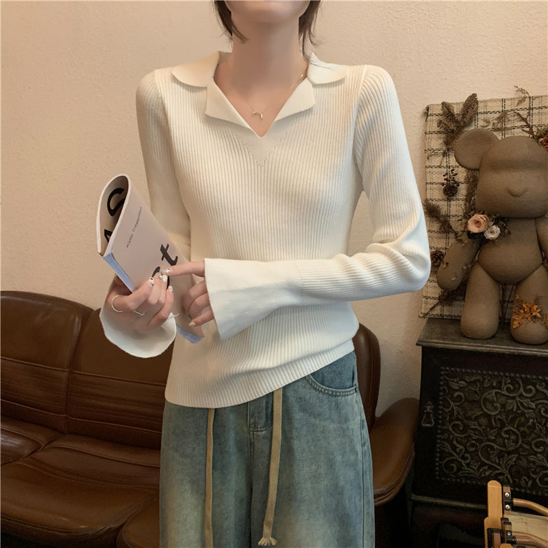 【tops】Vネック長袖ニットセーターG23122