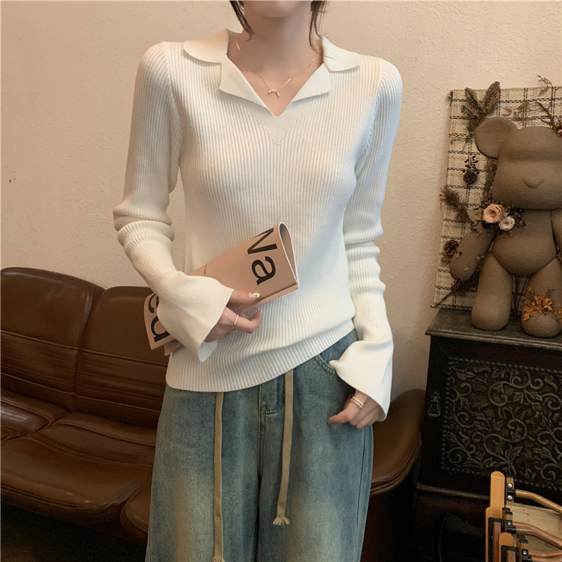 【tops】Vネック長袖ニットセーターG23122