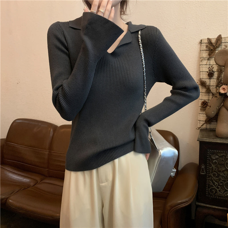【tops】Vネック長袖ニットセーターG23122