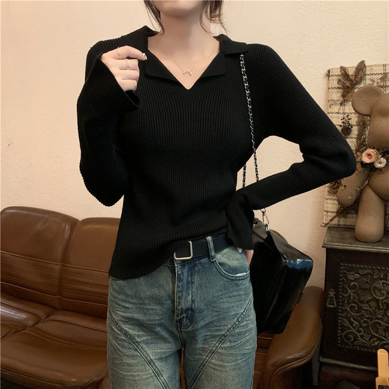 【tops】Vネック長袖ニットセーターG23122