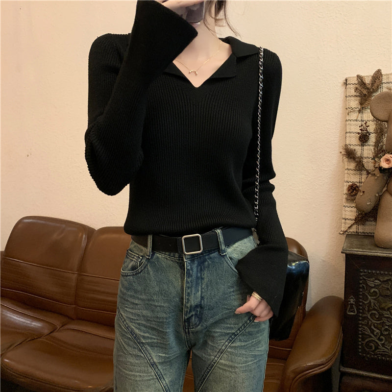 【tops】Vネック長袖ニットセーターG23122