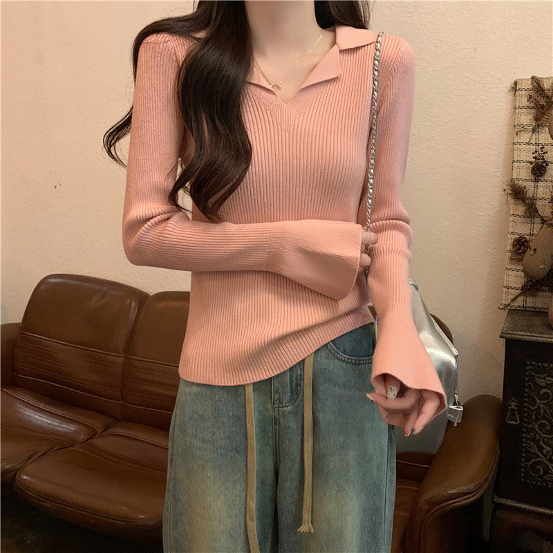 【tops】Vネック長袖ニットセーターG23122