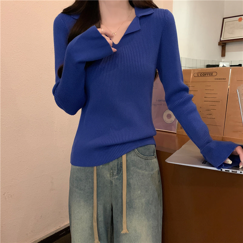 【tops】Vネック長袖ニットセーターG23122