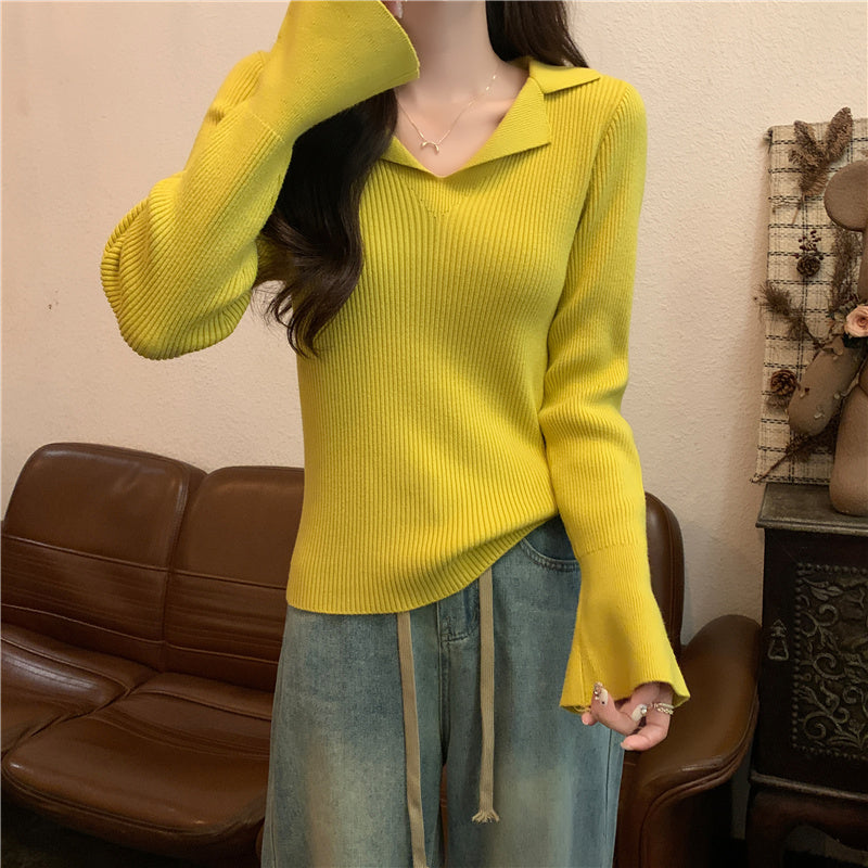 【tops】Vネック長袖ニットセーターG23122
