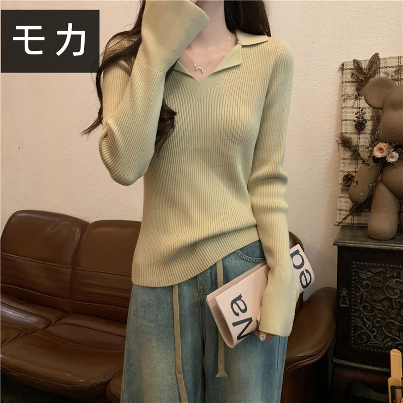 【tops】Vネック長袖ニットセーターG23122