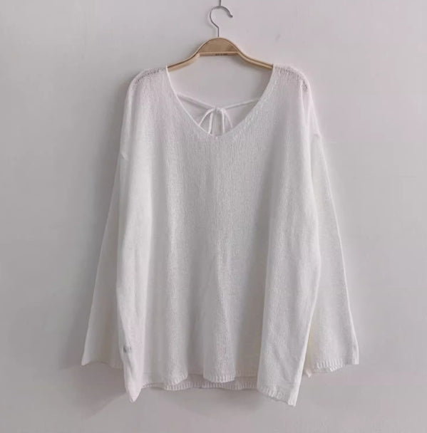 【tops】透かし彫り薄手長袖ニットトップスG23132