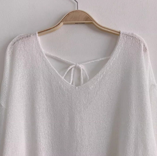 【tops】透かし彫り薄手長袖ニットトップスG23132