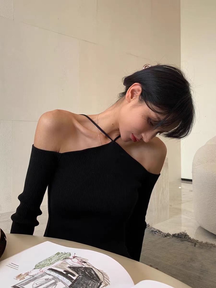 【tops】オープンショルダーニットトップスG23135