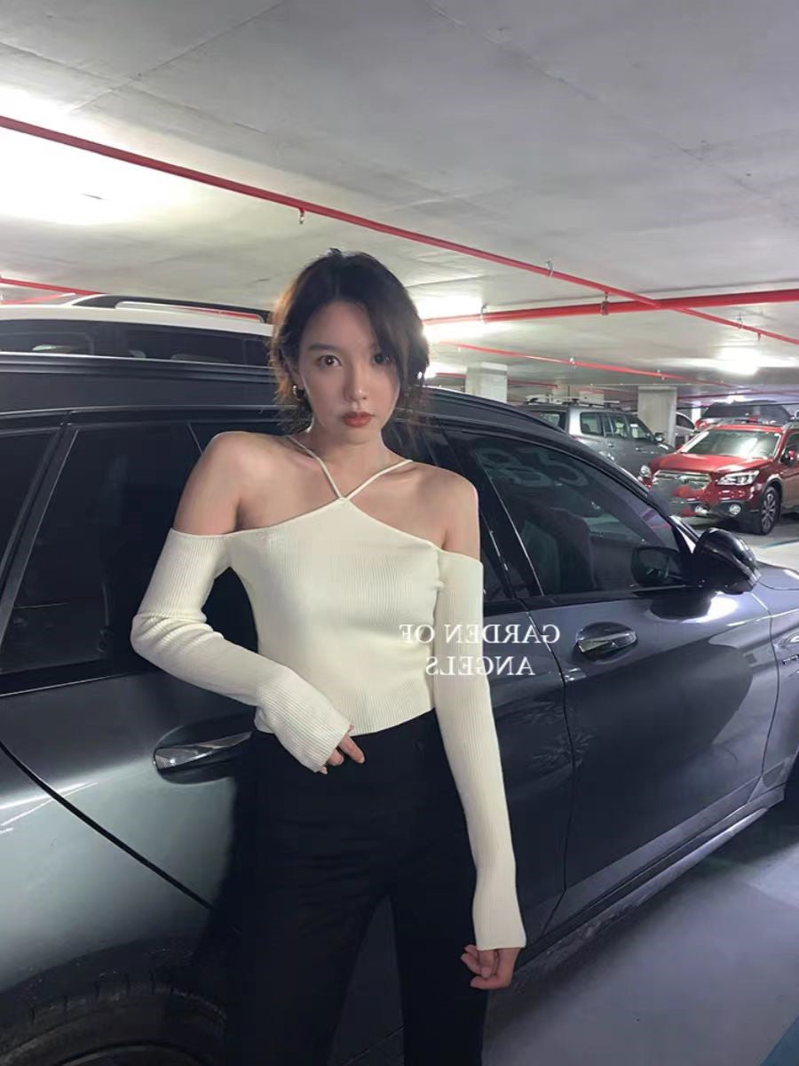 【tops】オープンショルダーニットトップスG23135