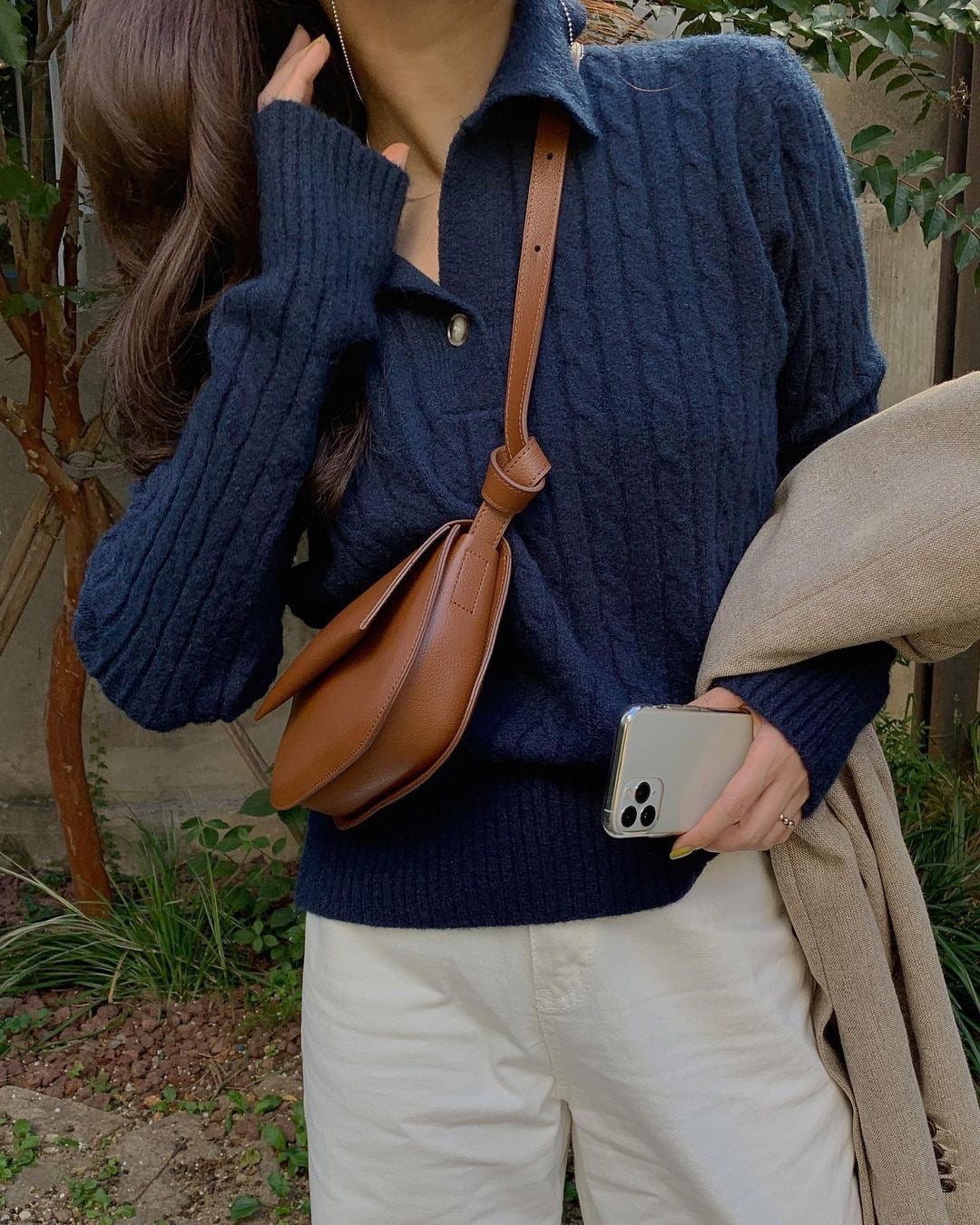 【tops】POLOネック長袖ニットセーターG23149