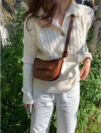 【tops】POLOネック長袖ニットセーターG23149