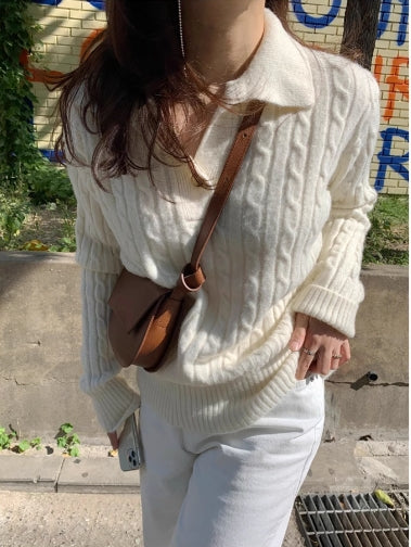 【tops】POLOネック長袖ニットセーターG23149