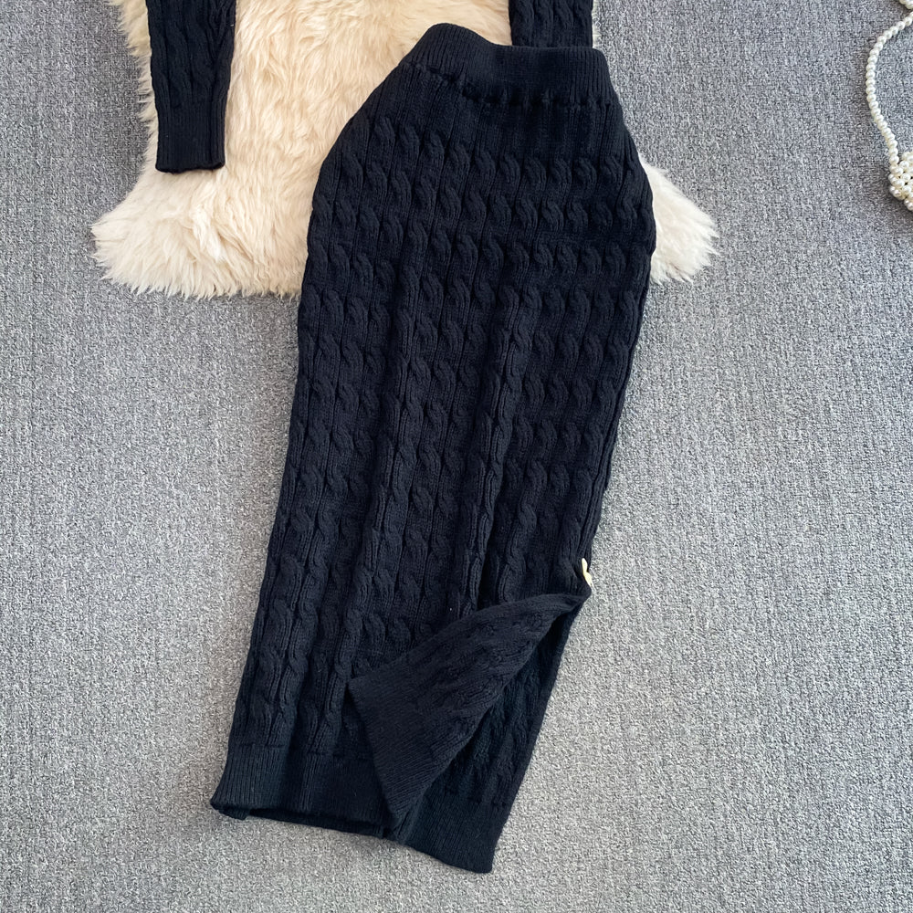 【set】セーター+スリットタイトスカートニット2点セットG23157