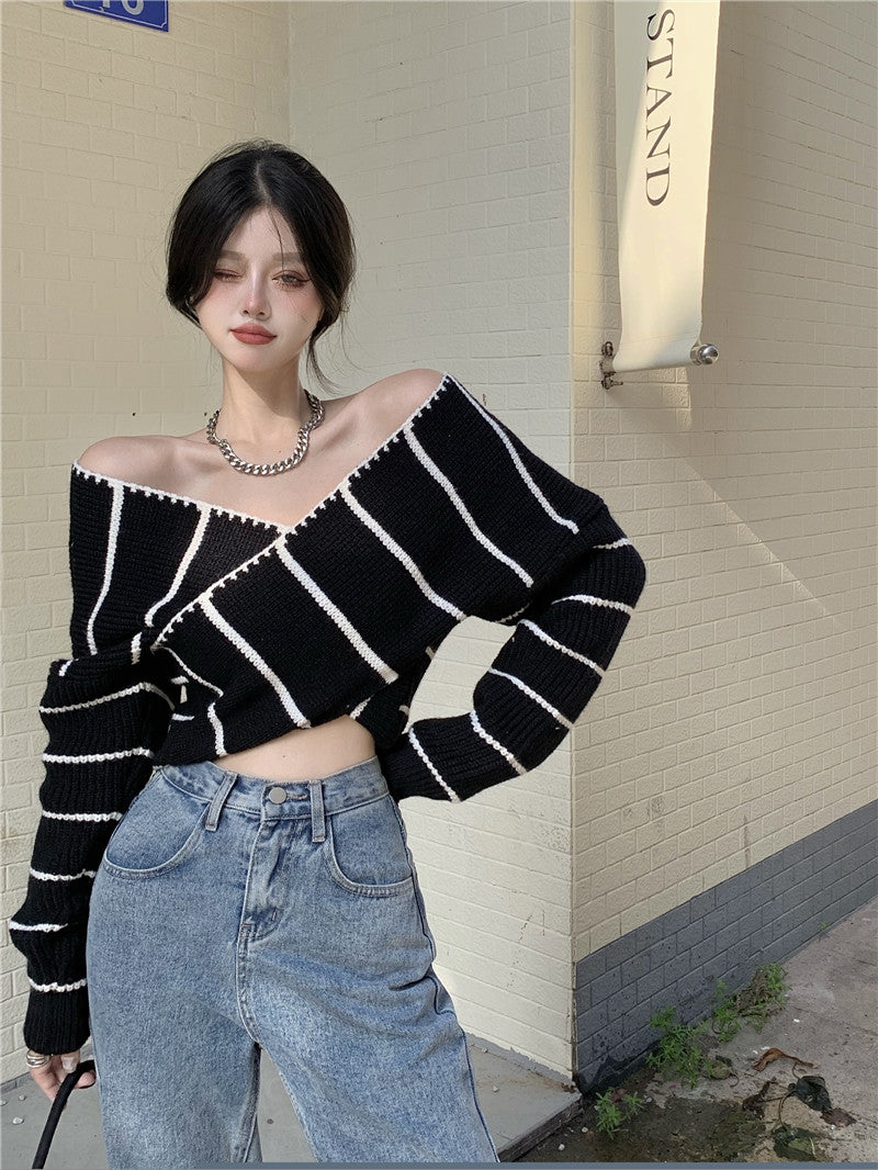 【tops】ストライプ柄ニットセーターG23177