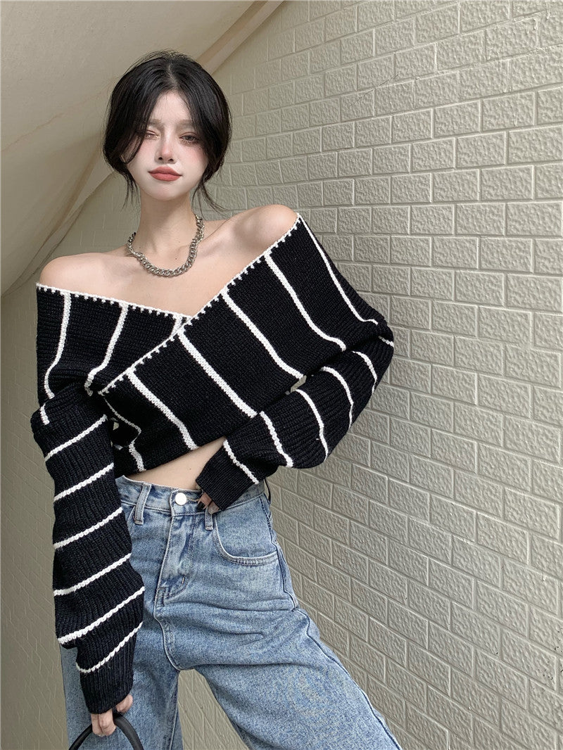 【tops】ストライプ柄ニットセーターG23177