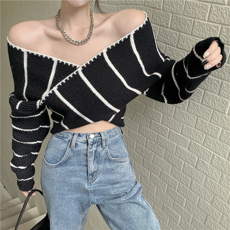 【tops】ストライプ柄ニットセーターG23177