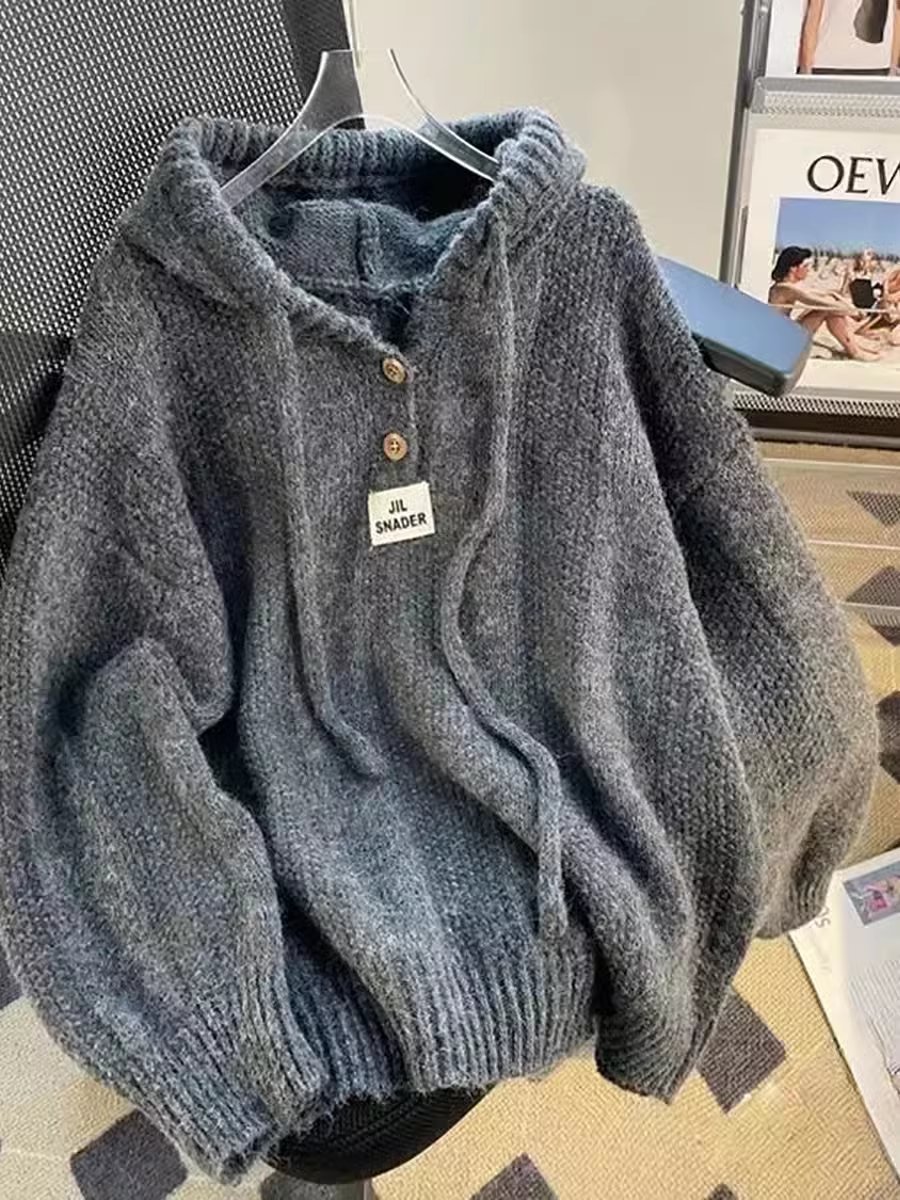 【tops】フード付き厚手ニットセーターG23189