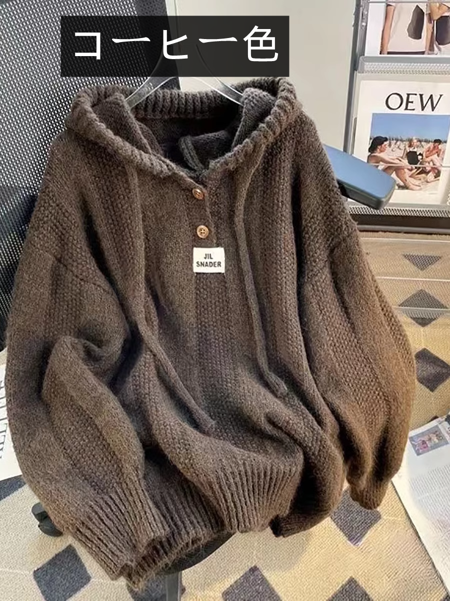 【tops】フード付き厚手ニットセーターG23189