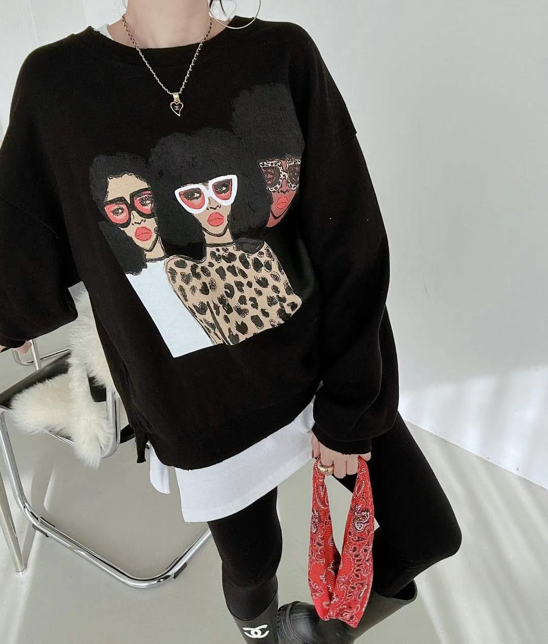 【tops】プリント裏起毛長袖パーカーG23199