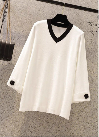 【tops】Vネック8分袖TシャツG23201