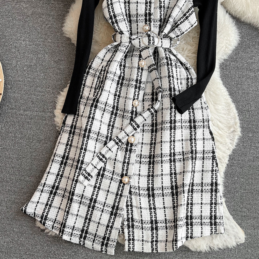 【set】ニットトップス+ツイードサロペットワンピース2点セットG23218