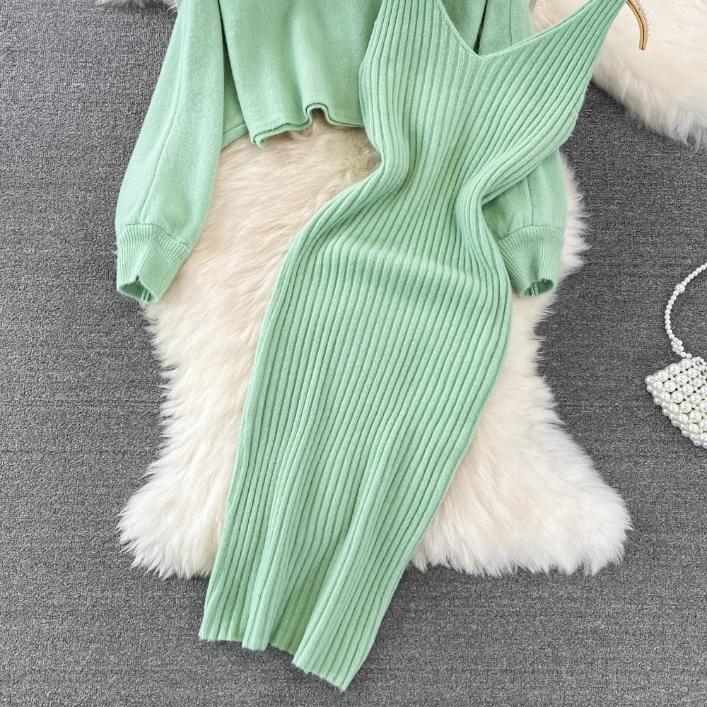 【set】ビーズニットセーター+キャミワンピース2点セットG23223