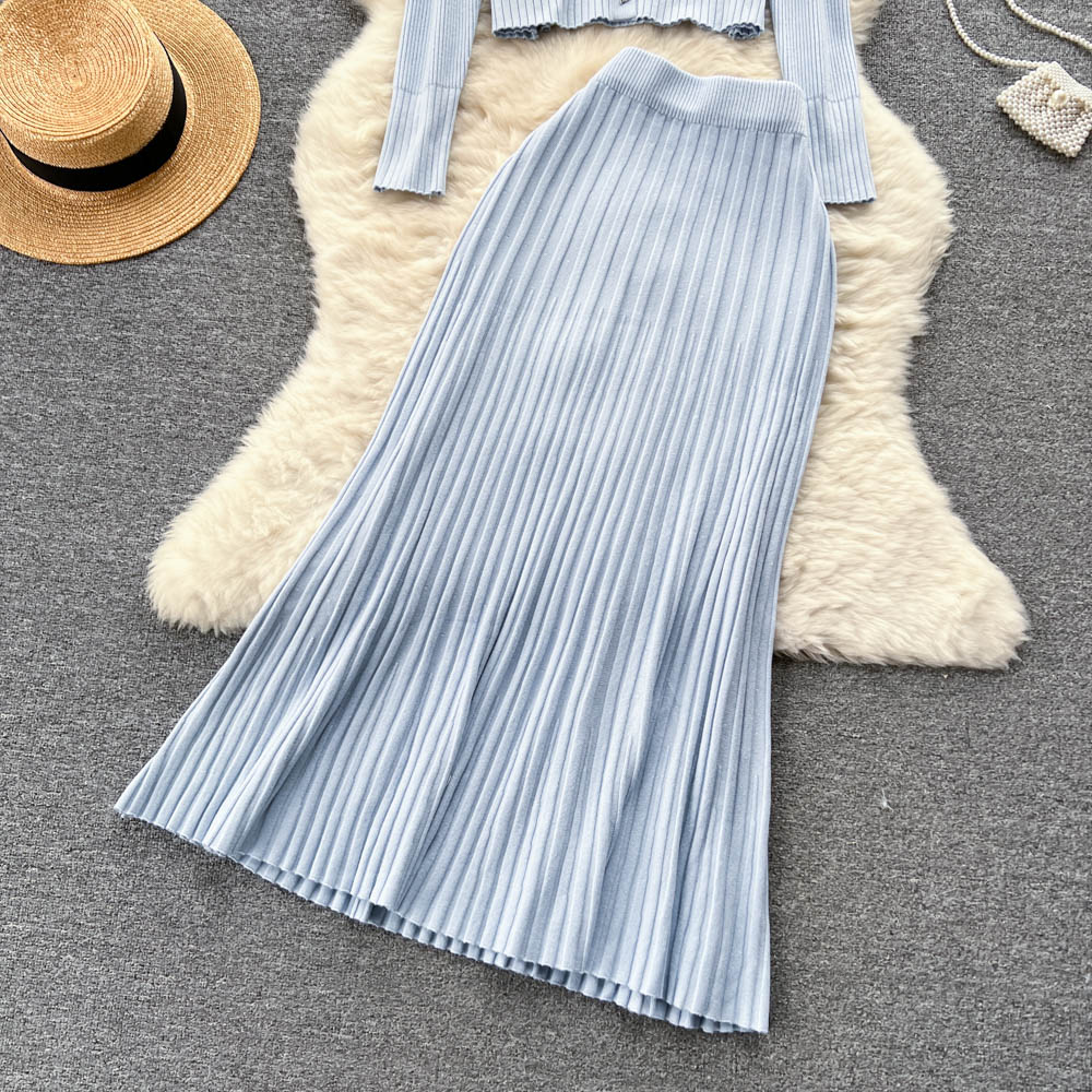 【set】Vネックニットカーディガン+マーメイドスカート2点セットG23224